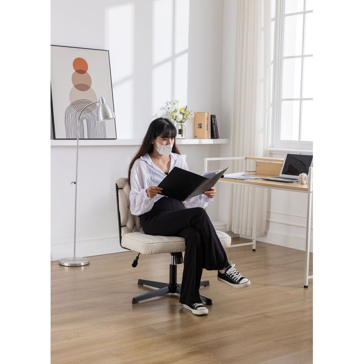 Armless Office Desk Chair No Wheels