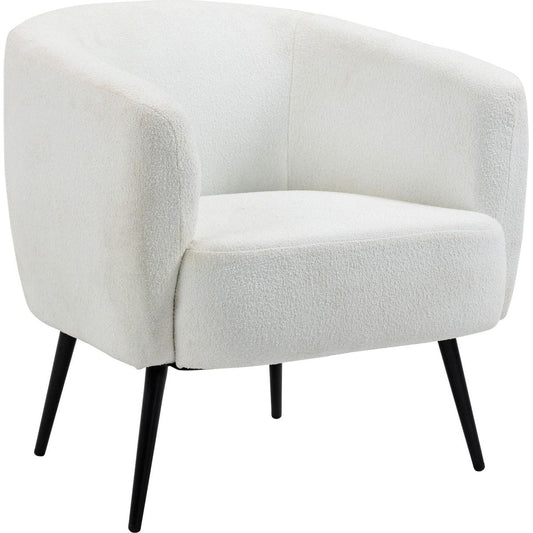 Teddy Fleece Fabric Accent Chair, Mid Century Modern Barrel Armchair with Metal Legs and Soft Padding, Upholstered Single Sofa Side Chair for Living Room, Cream