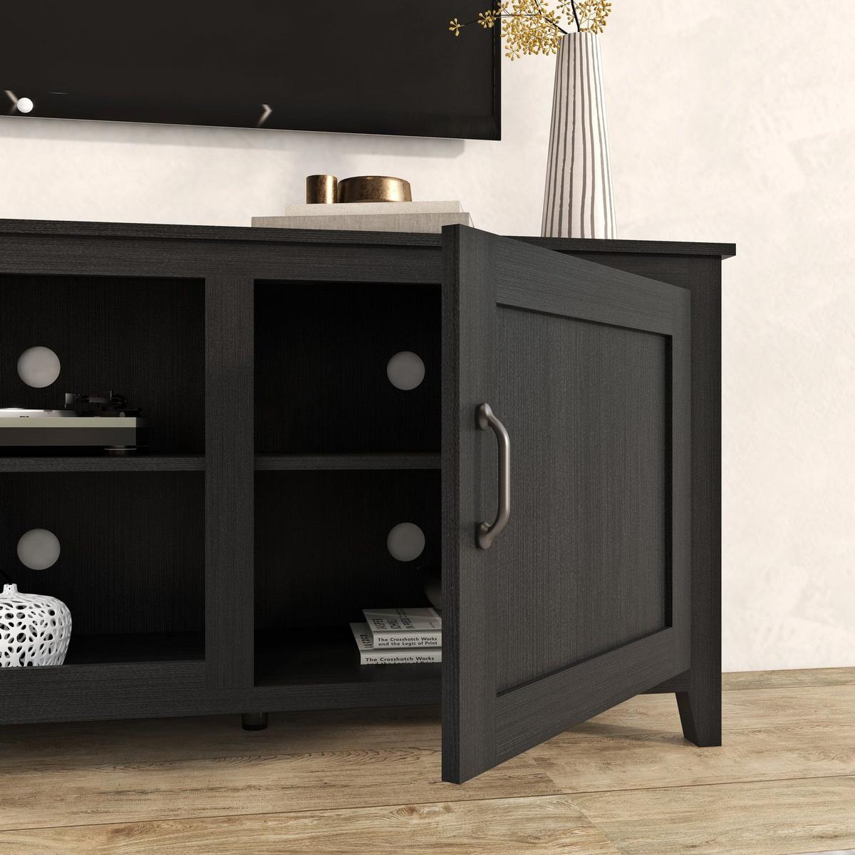 TV Stand Storage Media Console Entertainment Center, Tradition Black, with doors