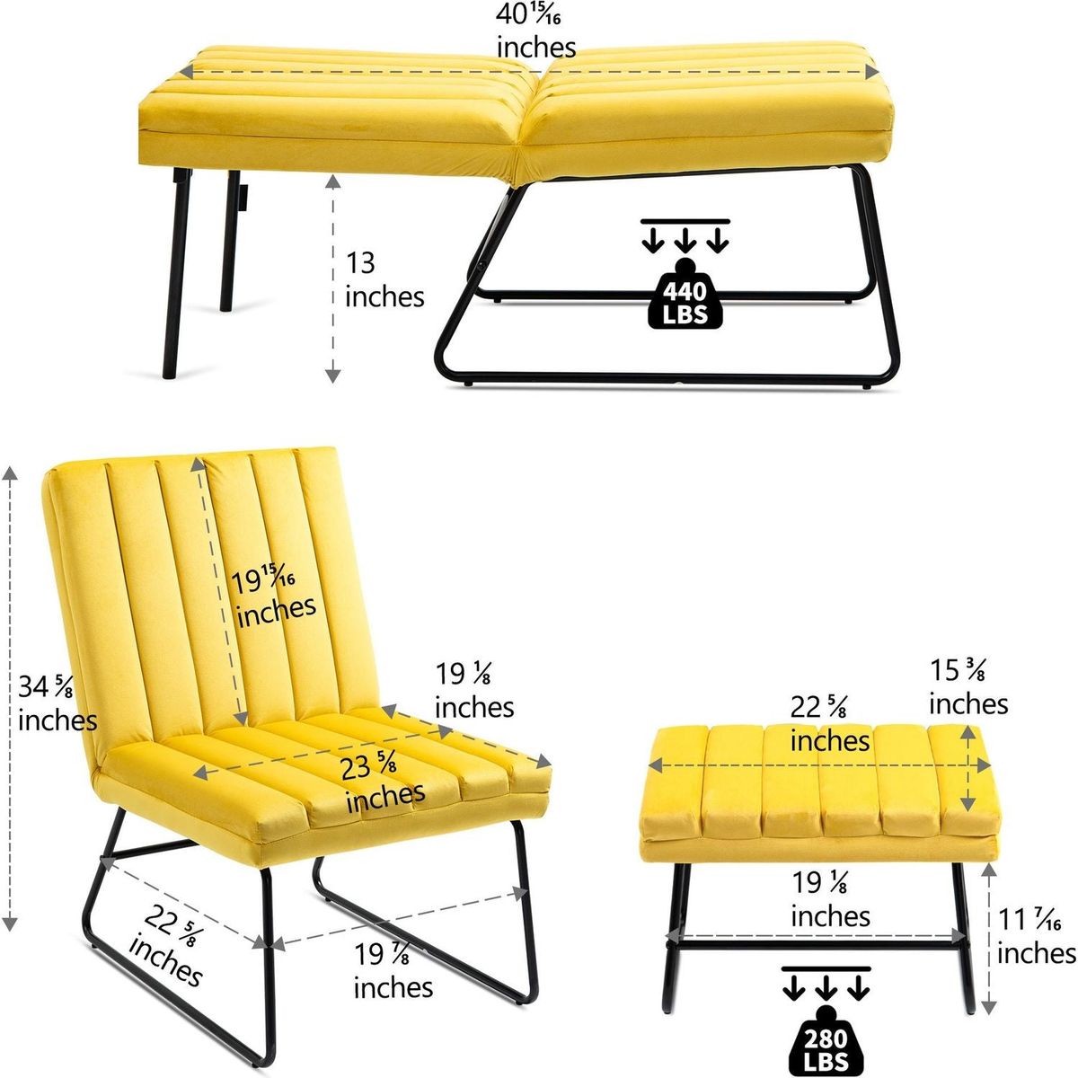 Yellow Modern Lazy Lounge Chair, Contemporary Single Leisure Upholstered Sofa Chair Set