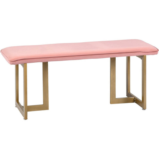 Set of 1 Upholstered Velvet Bench 44.5" W x 15" D x 18.5" H, Golden Powder Coating Legs - PINK