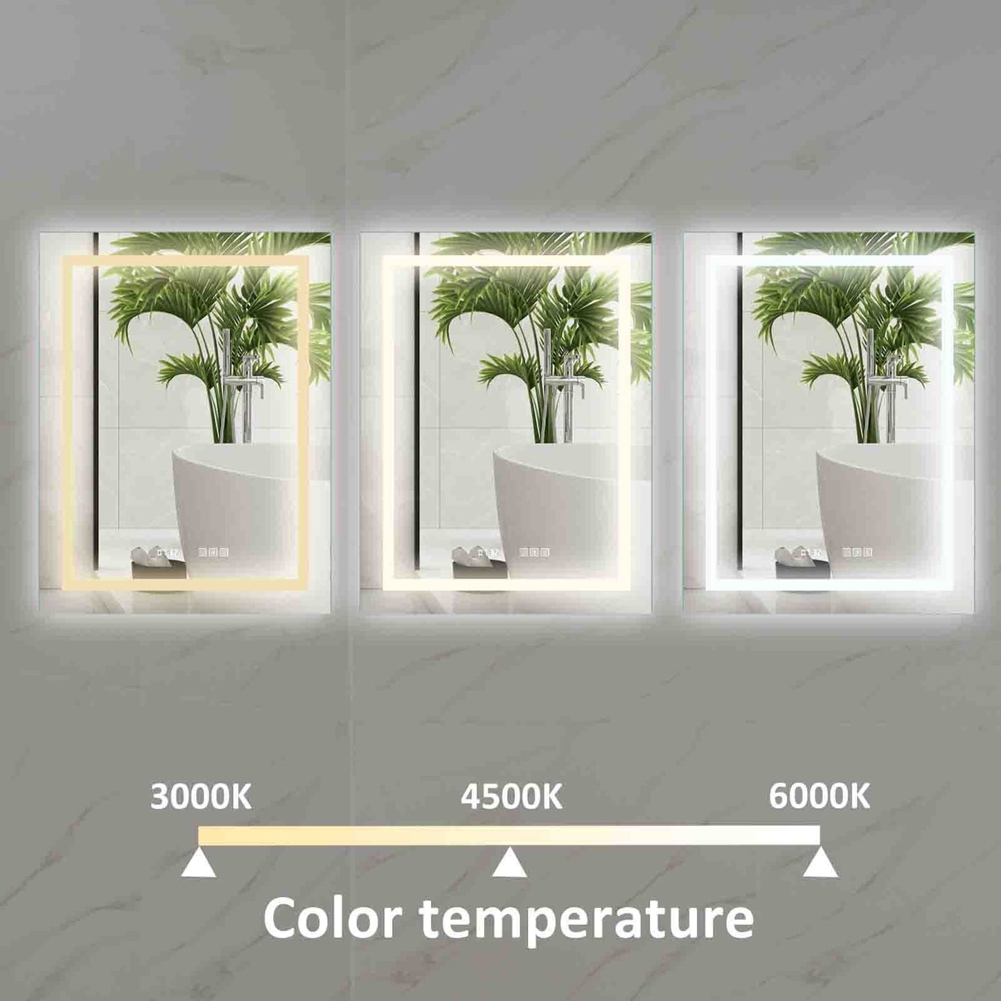 LED Bathroom Vanity Mirror, 36 x 28 inch, Anti Fog, Night Light, Time, Temperature, Dimmable, Color Temper 3000K-6400K, 90+ CRI, Vertical Wall Mounted Only