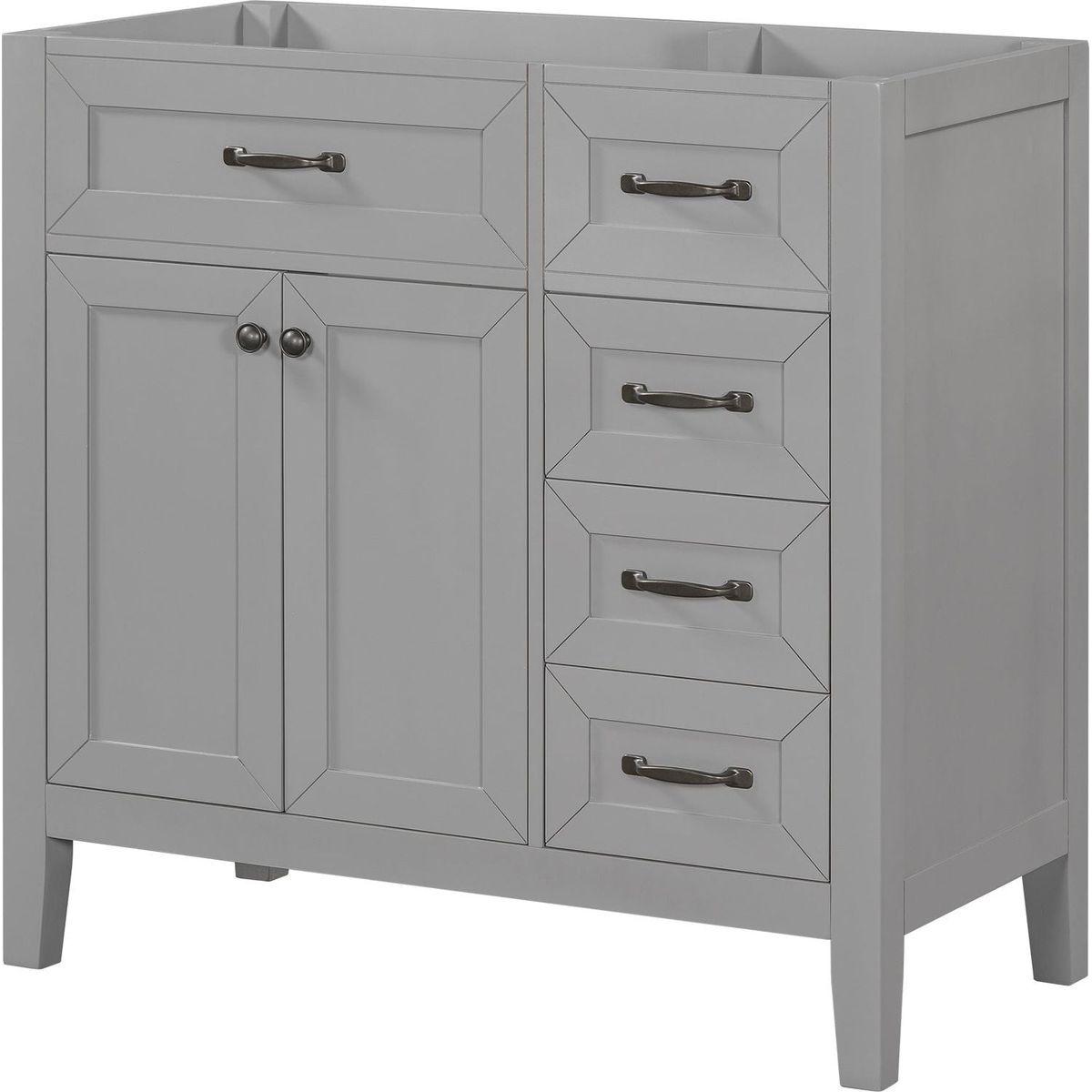 36" Bathroom Vanity without Sink, Cabinet Base Only, Bathroom Cabinet with Drawers, Solid Frame and MDF Board, Grey