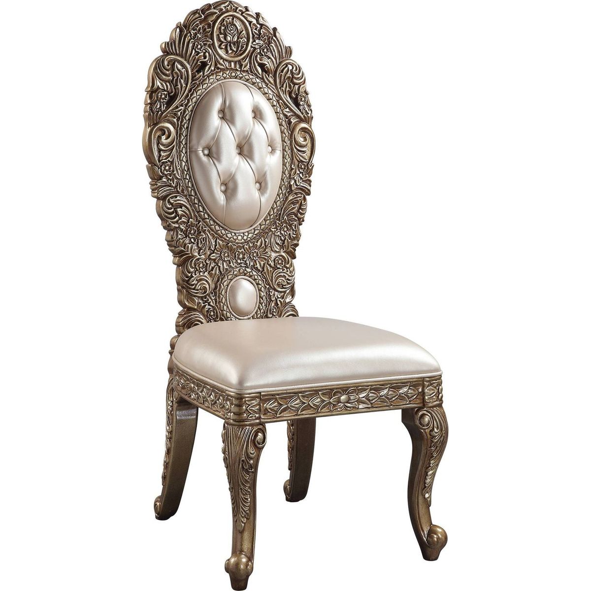 Constantine Side Chair (1Pc/1Ctn), PU, Brown & Gold Finish