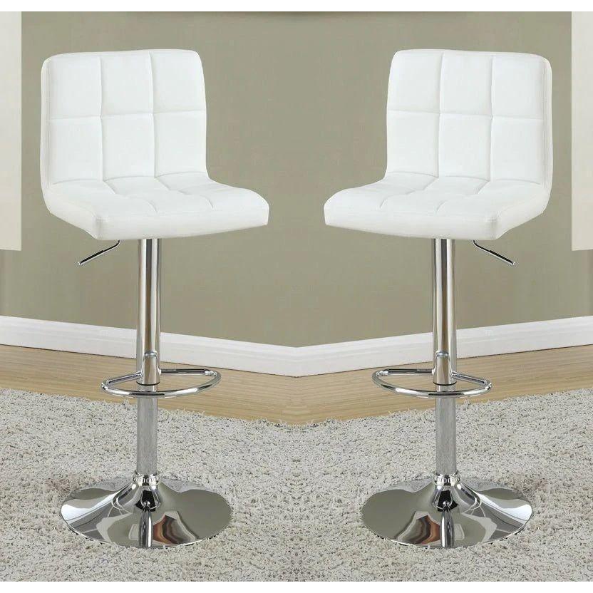 White Faux Leather Bar Stool Counter Height Chairs Set of 2 Adjustable Height Kitchen Island Stools Modern