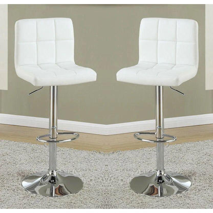 White Faux Leather Bar Stool Counter Height Chairs Set of 2 Adjustable Height Kitchen Island Stools Modern