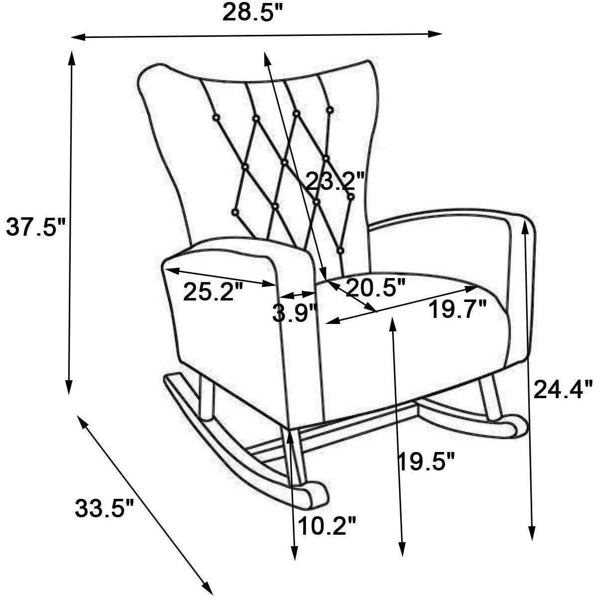 Baby Room High Back Rocking Chair Nursery Chair, Comfortable Rocker Fabric Padded Seat, Modern High Back Armchair