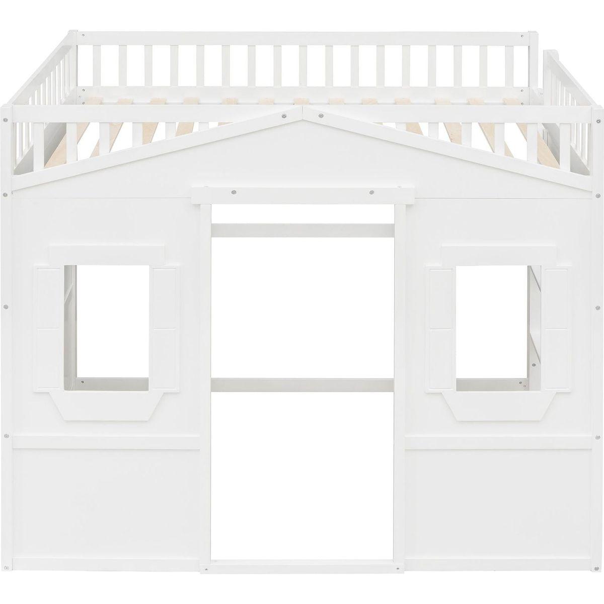 Full Size House Loft Bed With Ladder-White