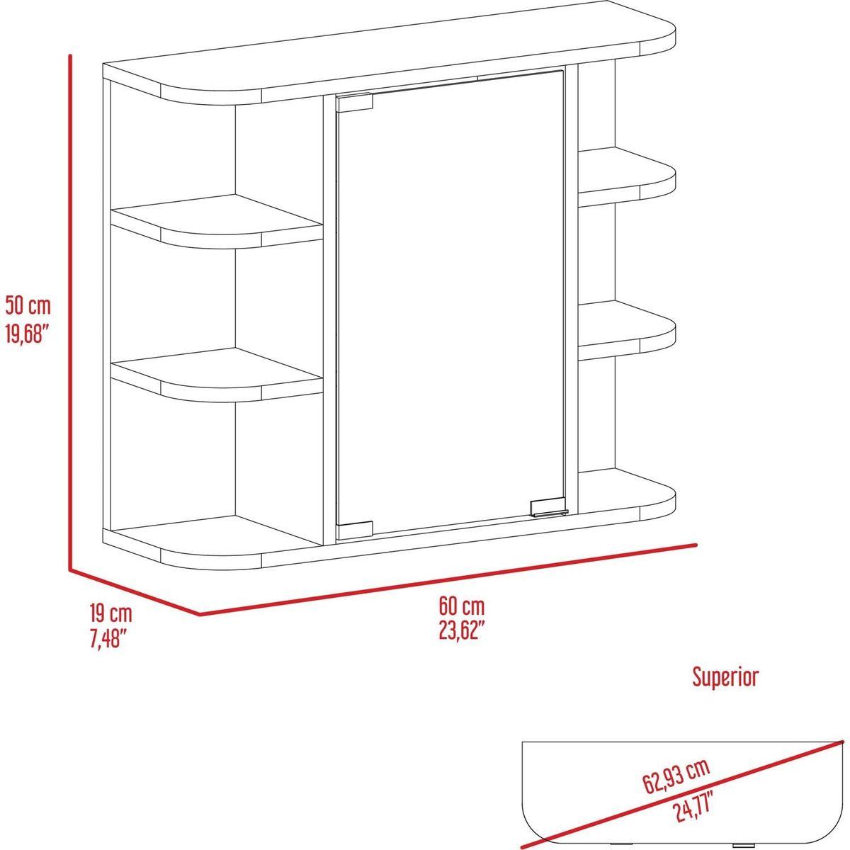 Milan Medicine Cabinet, Six External Shelves Mirror, Three Internal Shelves -White