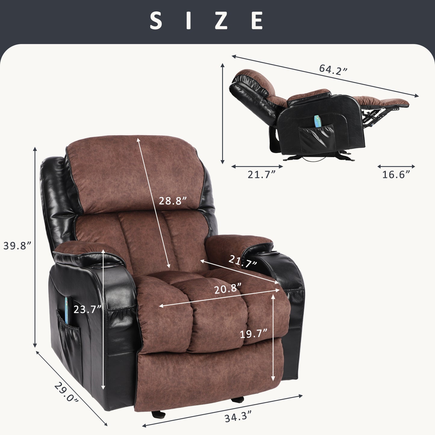 Recliner Chair for Living Room with Rocking Function and Side Pocket blackbrown