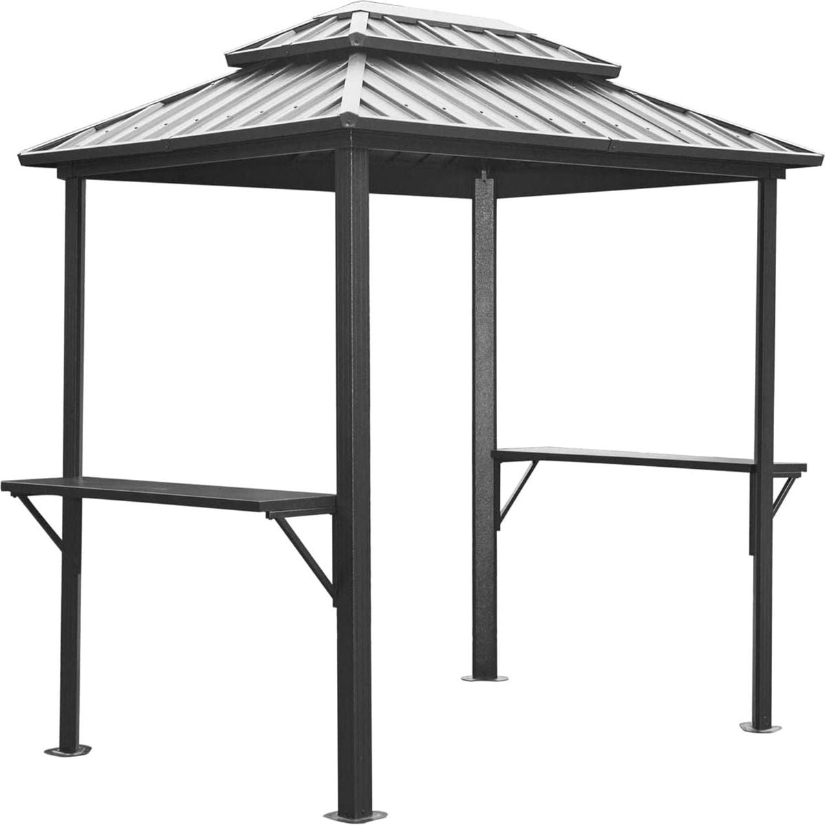Grill Gazebo 8' x 6', Aluminum BBQ Gazebo Outdoor Metal Frame with Shelves Serving Tables, Permanent Double Roof Hard top Gazebos for Patio Lawn Deck Backyard and Garden (Grey)