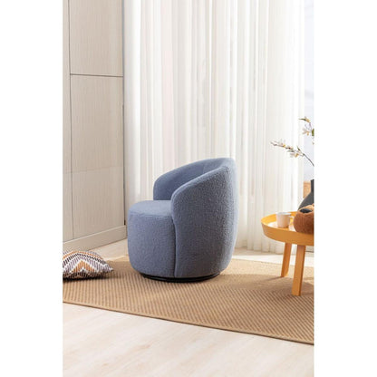 Teddy Fabric Swivel Accent Armchair Barrel Chair With Black Powder Coating Metal Ring, Light Blue