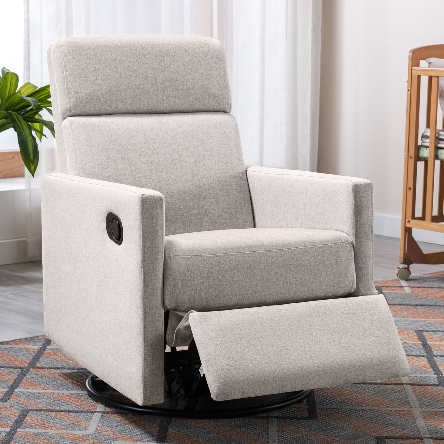 Modern Upholstered Rocker Nursery Chair Plush Seating Glider Swivel Recliner Chair, Tan