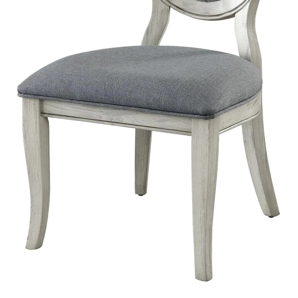 Transitional Antique White and Gray Side Chairs Set of 2 Chairs Dining Room Furniture Padded fabric seat