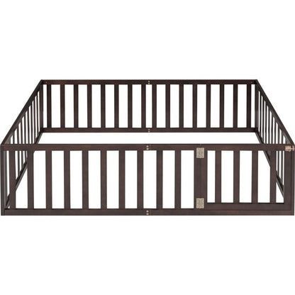 Full Size Wood Daybed Frame with Fence, Walnut