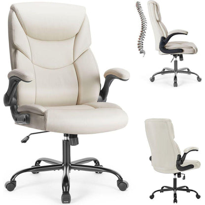 Executive Office PU Leather Desk Chair High Back Flip-Up Armrest Adjustable Ergonomic Home Office Chair