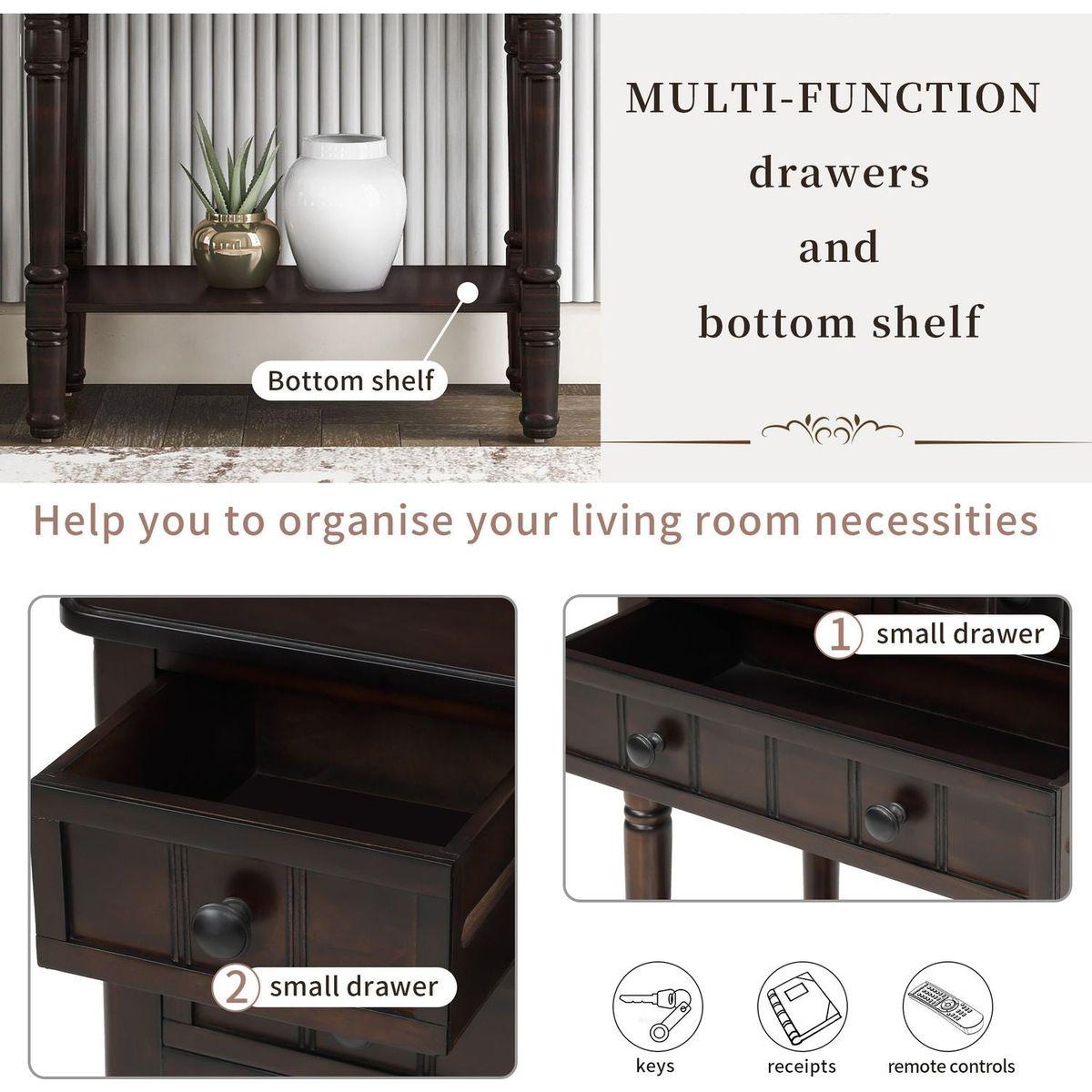 Narrow Console Table, Slim Sofa Table with Three Storage Drawers and Bottom Shelf for Living Room, Easy Assembly (Espresso) - Streamdale Furniture