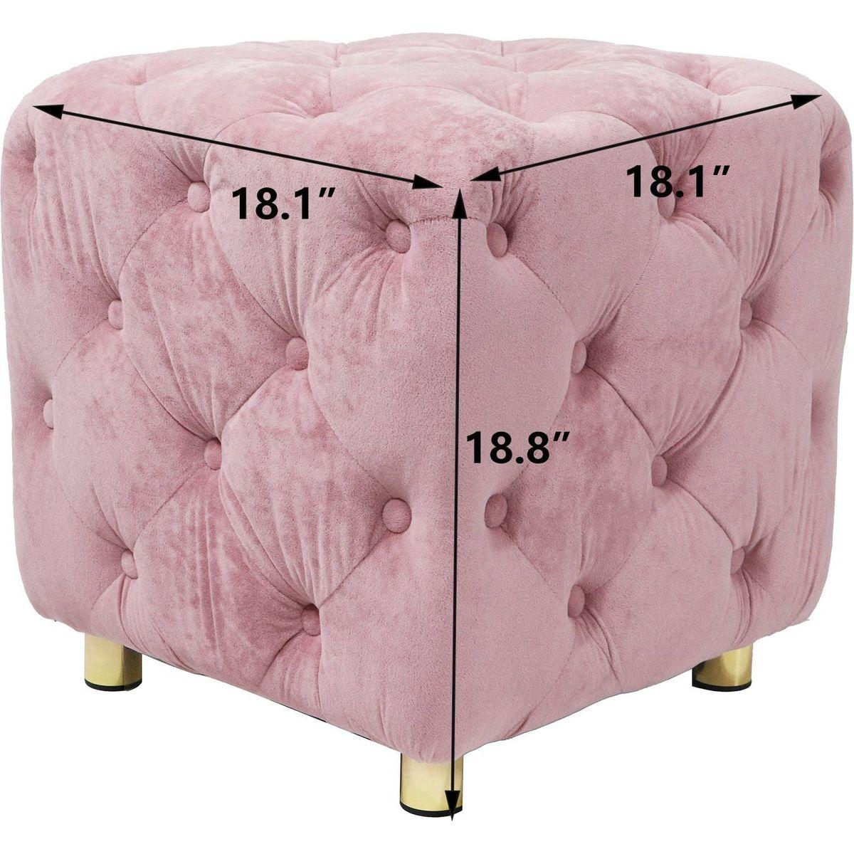 Pink Modern Velvet Upholstered Ottoman, Exquisite Small End Table, Soft Foot Stool, Dressing Makeup Chair, Comfortable Seat for Living Room, Bedroom, Entrance