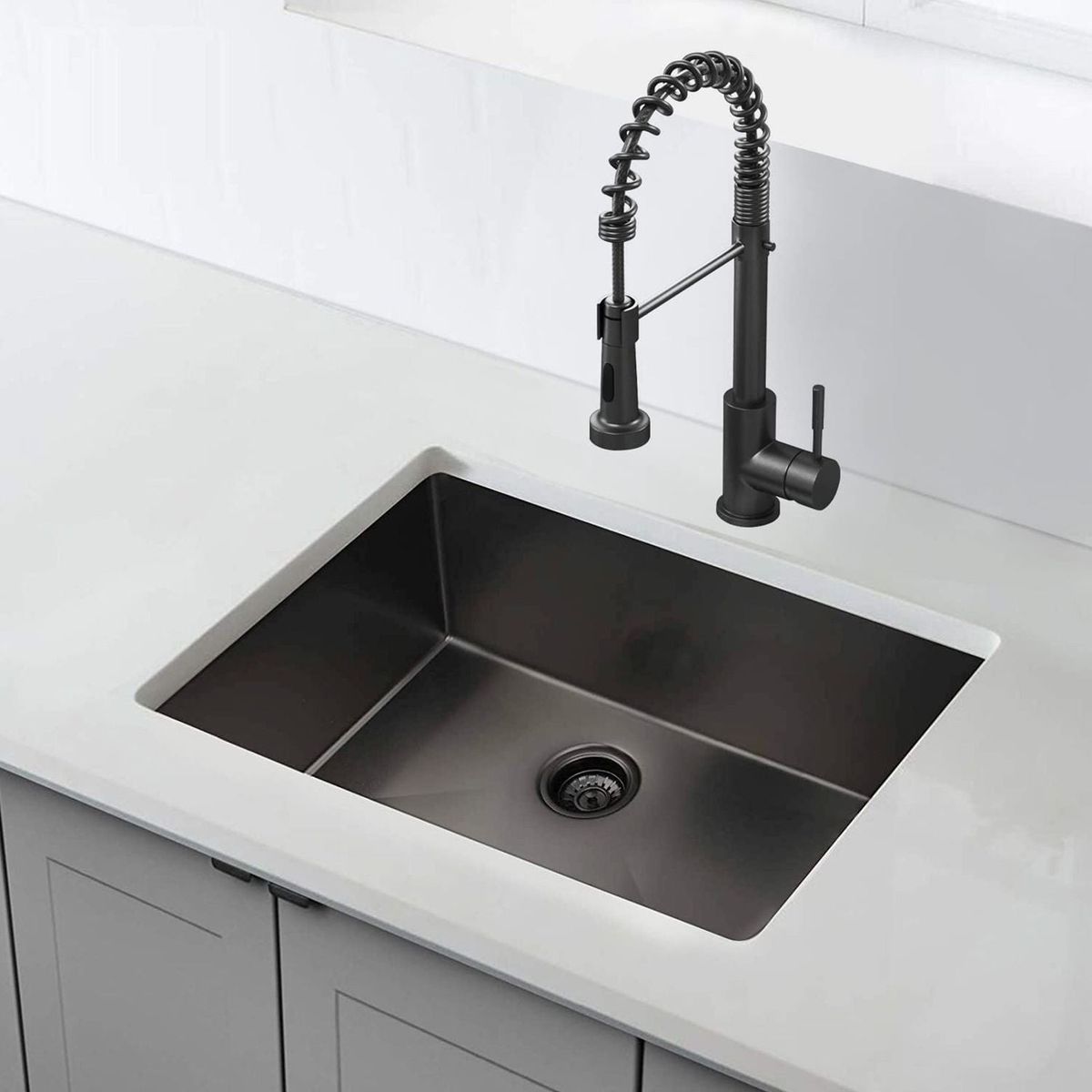 32x19 inch Undermount Kitchen Sink 16 Gauge Stainless Steel Single Bowl Kitchen Sink Gunmetal Black