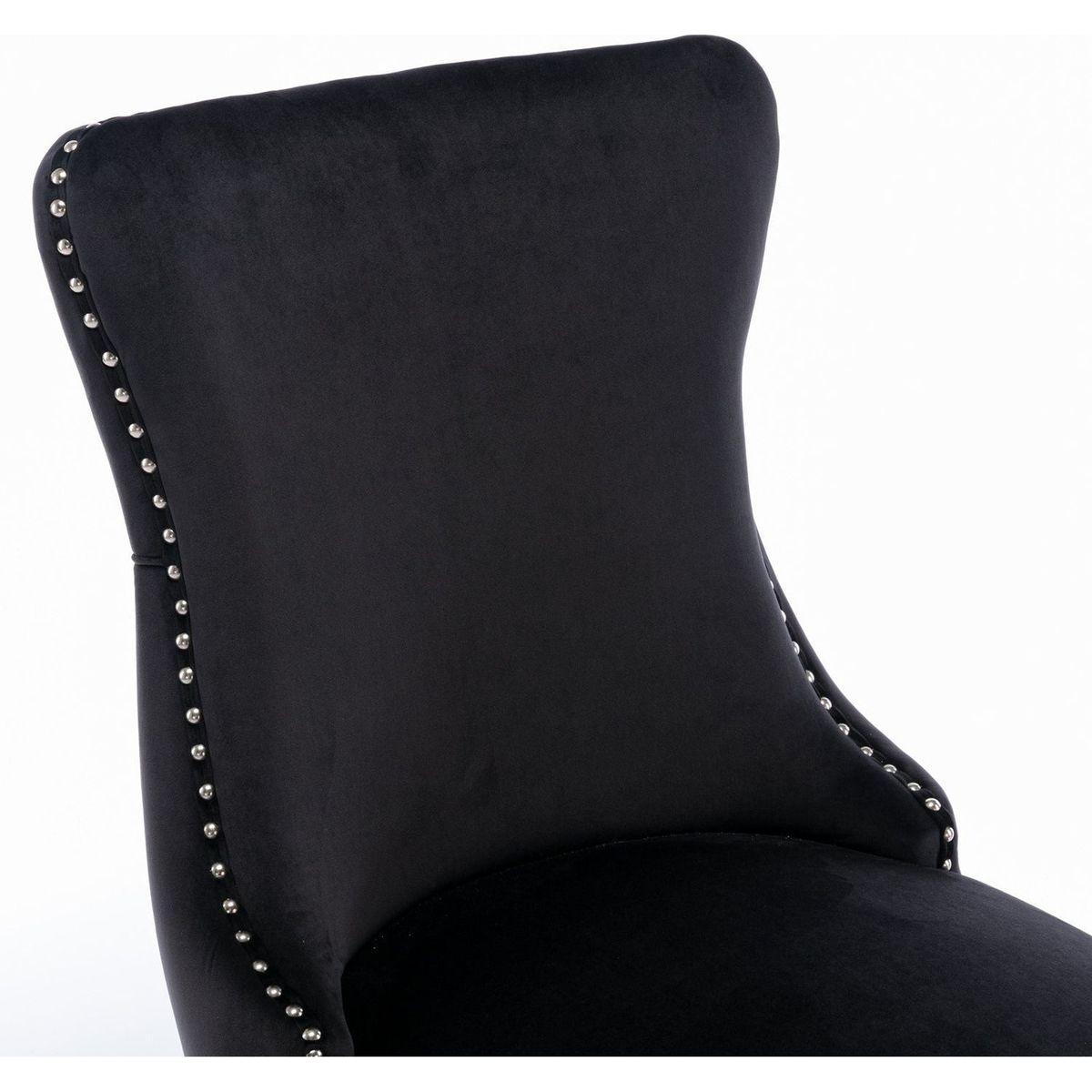 Upholstered Wing-Back Dining Chair with Backstitching Nailhead Trim and Solid Wood Legs, Set of 2, Black, 8809BK, KD