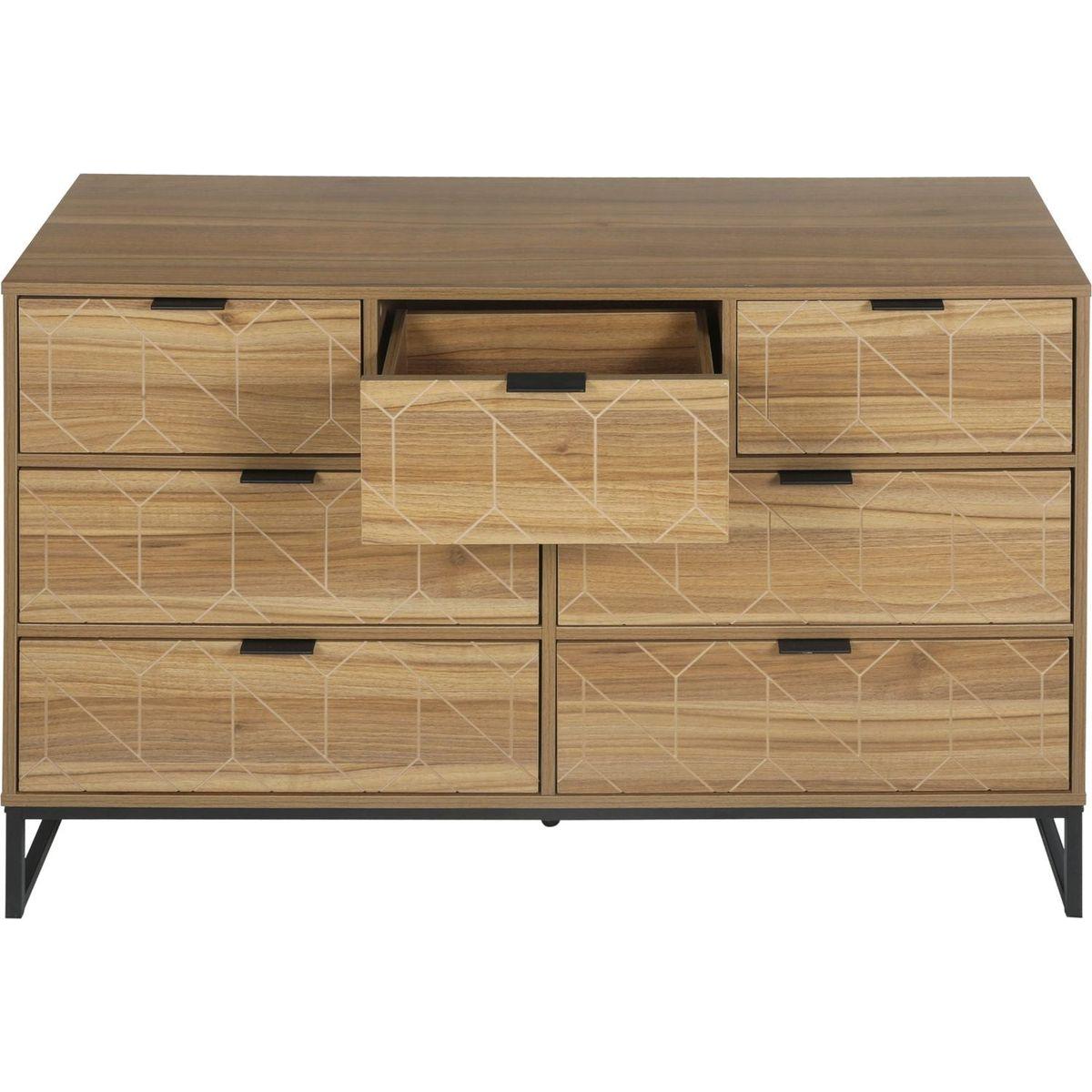 Modern 7 Drawer Dresser Wood Cabinet (Walnut)