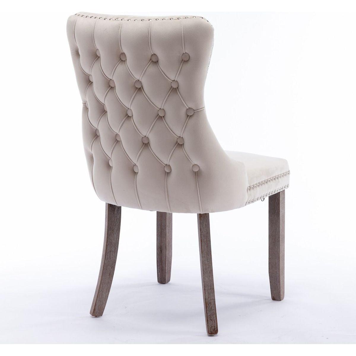 Upholstered Wing-Back Dining Chair with Backstitching Nailhead Trim and Solid Wood Legs, Set of 2, Beige, 8809BG, KD