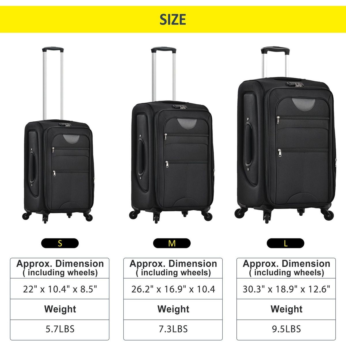Softside Luggage Expandable 3 Piece Set Suitcase Upright Spinner Softshell Lightweight Luggage Travel Set