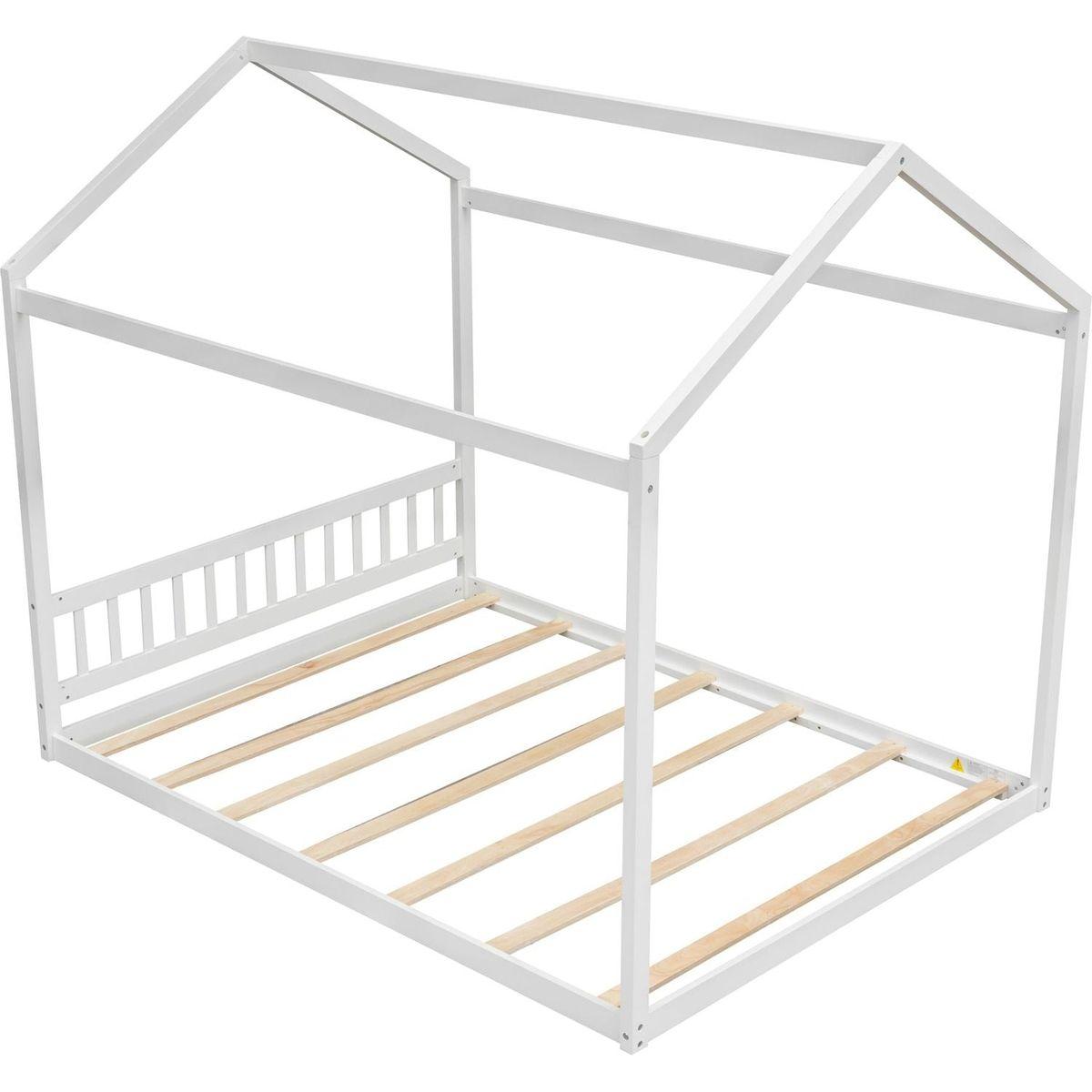 Queen Size Wooden House Bed with Headboard, White - Streamdale Furniture