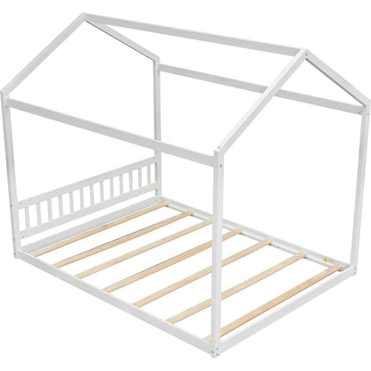 Queen Size Wooden House Bed with Headboard, White - Streamdale Furniture