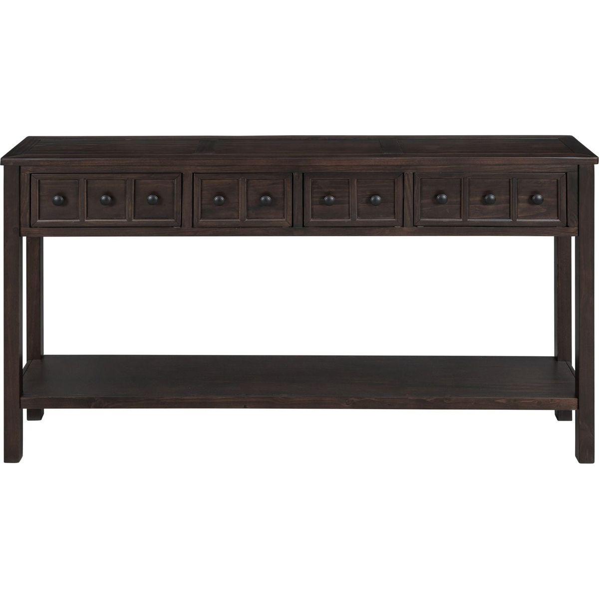 Rustic Entryway Console Table, 60" Long Sofa Table with two Different Size Drawers and Bottom Shelf for Storage (Espresso)