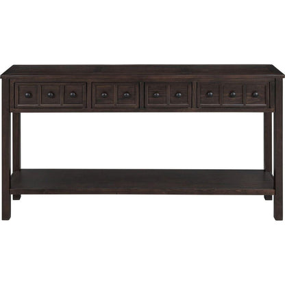 Rustic Entryway Console Table, 60" Long Sofa Table with two Different Size Drawers and Bottom Shelf for Storage (Espresso)