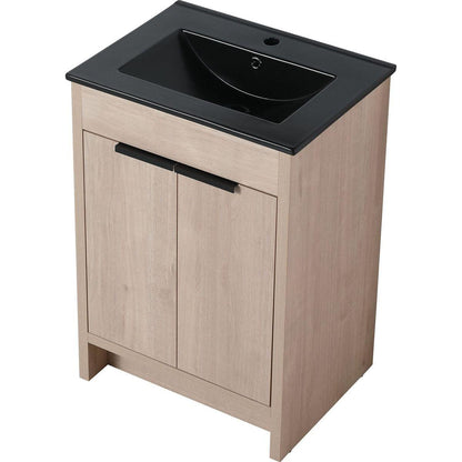 24 Inch Freestanding Bathroom Vanity with Black Ceramic Sink & 2 Soft-Close Cabinet Doors (BLO-G-BL9060BK),W1286S