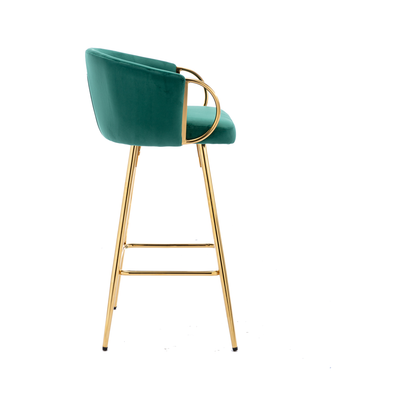 26 Inch Set of 2 Bar Stools, with Chrome Footrest and Base Velvet + Golden Leg Simple Bar Stool, GREEN