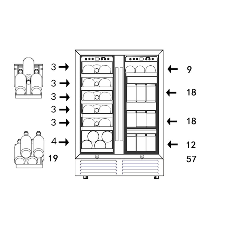 24" Wine Cooler Refrigerator - Dual Zone Built-in or Freestanding Fridge with Stainless Steel Tempered Glass Door and Temperature Memory Function