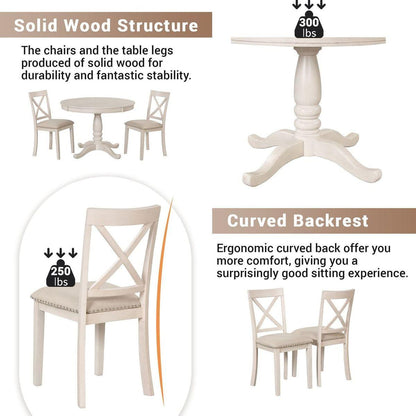 Modern Dining Table Set for 4, Round Table and 4 Kitchen Room Chairs, 5 Piece Kitchen Table Set for Dining Room, Dinette, Breakfast Nook, Antique White