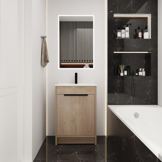 Freestanding Bathroom Vanity with White Ceramic Sink & 2 Soft-Close Cabinet Doors ((KD-PACKING),BLO-G-BL9060B),W1286S