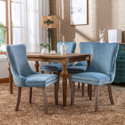 Upholstered Wing-Back Dining Chair with Backstitching Nailhead Trim and Solid Wood Legs, Set of 2, Light Blue, 8809LB, KD