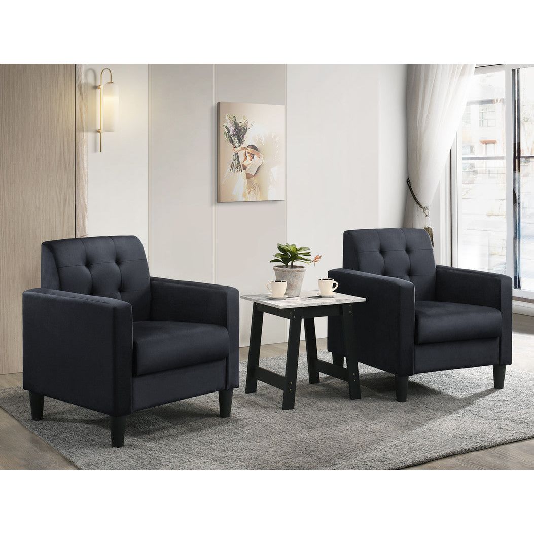 Hale Black Velvet Armchairs and End Table Living Room Set