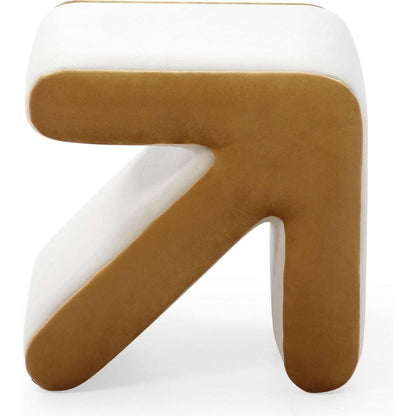 Modern Creative Upholstered Velvet Sofa Stool Kids Stool Shoe Bench Footrest Footstool Multifaceted Stool Ottoman Coffee Table Arrow Design Handicraft Decoration for Living Room Bedroom, Beige+Gold