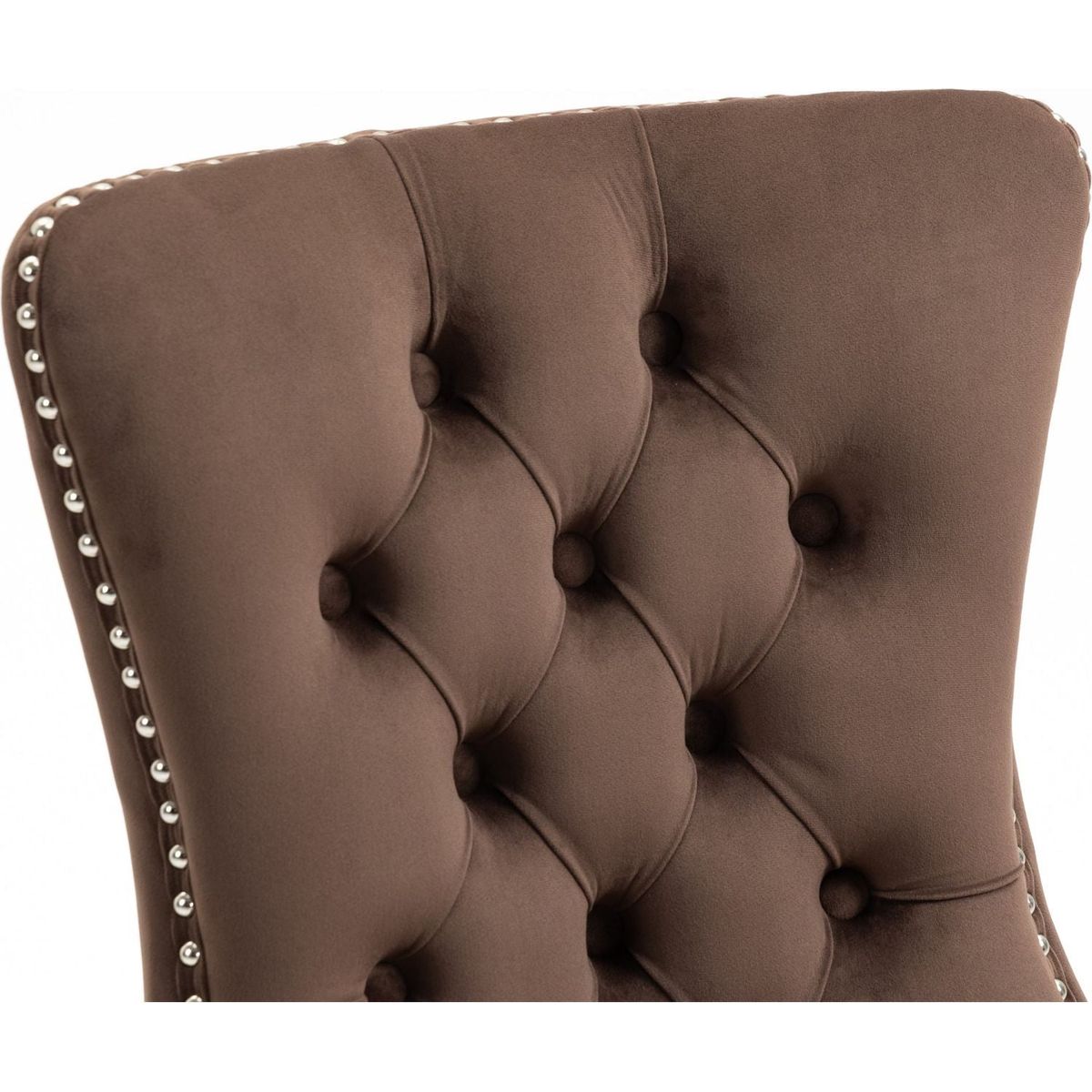 Upholstered Button Tufted Back Brown Velvet Dining Chair with Nailhead Trim and Brushed Solid Wood Legs 2 Sets