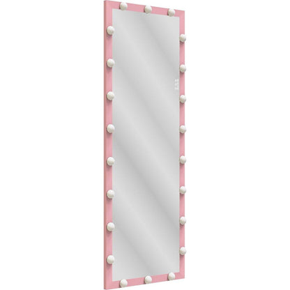 Hollywood Full Length Mirror with Lights Full Body Vanity Mirror with 3 Color Modes Wall Lighted Standing Floor Mirror for Dressing Room Bedroom Hotel Touch Control Pink 62.6"x23.3" - Streamdale Furniture