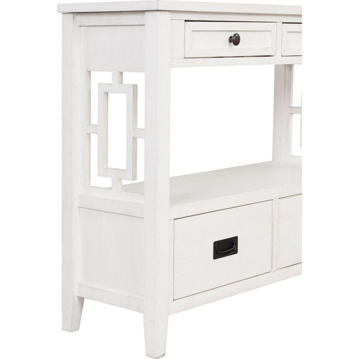 36" Farmhouse Pine Wood Console Table Entry Sofa Table with 4 Drawers & 1 Storage Shelf for Entryway Living Room Bedroom Hallway Kitchen (Antique White)