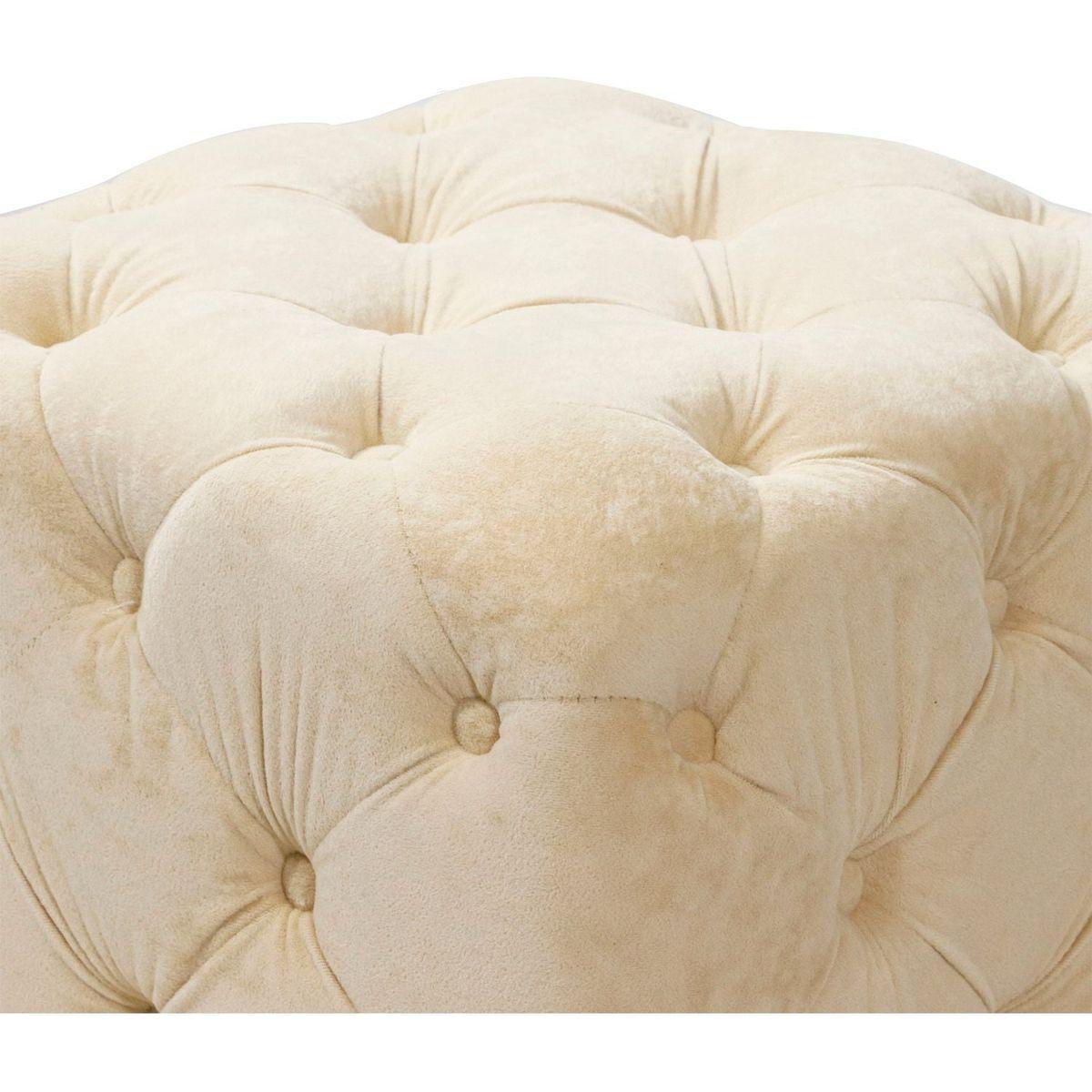 Beige Modern Velvet Upholstered Ottoman, Exquisite Small End Table, Soft Foot Stool, Dressing Makeup Chair, Comfortable Seat for Living Room, Bedroom, Entrance