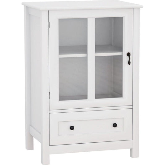 Buffet storage cabinet with single glass doors and unique bell handle
