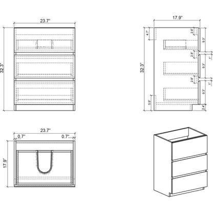 Alice 24" Gray Bathroom Vanity with Sink, Large Storage Freestanding Bathroom Vanity for Modern Bathroom, One-Piece White Sink Basin without Drain and Faucet