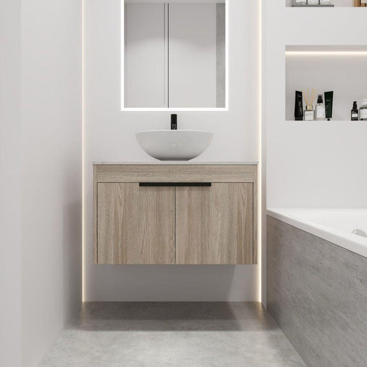 30" Modern Design Float Bathroom Vanity With Ceramic Basin Set, Wall Mounted White Oak Vanity With Soft Close Door, KD-PackingD-Packing Pieces