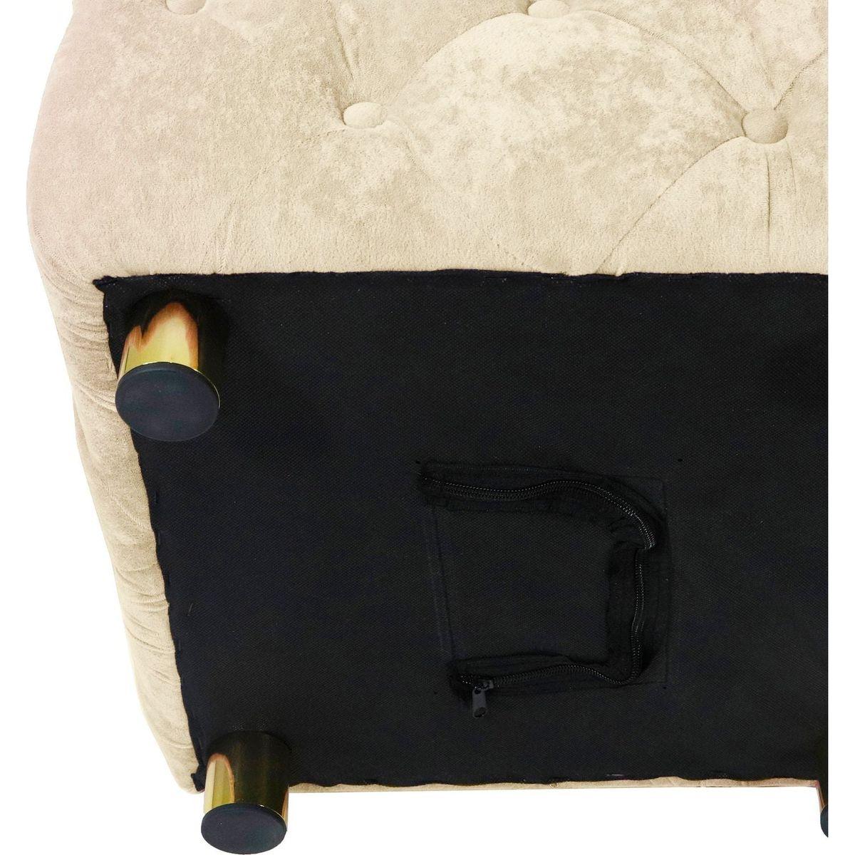 Beige Modern Velvet Upholstered Ottoman, Exquisite Small End Table, Soft Foot Stool, Dressing Makeup Chair, Comfortable Seat for Living Room, Bedroom, Entrance