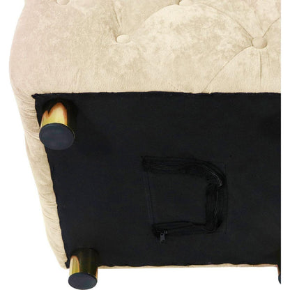 Beige Modern Velvet Upholstered Ottoman, Exquisite Small End Table, Soft Foot Stool, Dressing Makeup Chair, Comfortable Seat for Living Room, Bedroom, Entrance