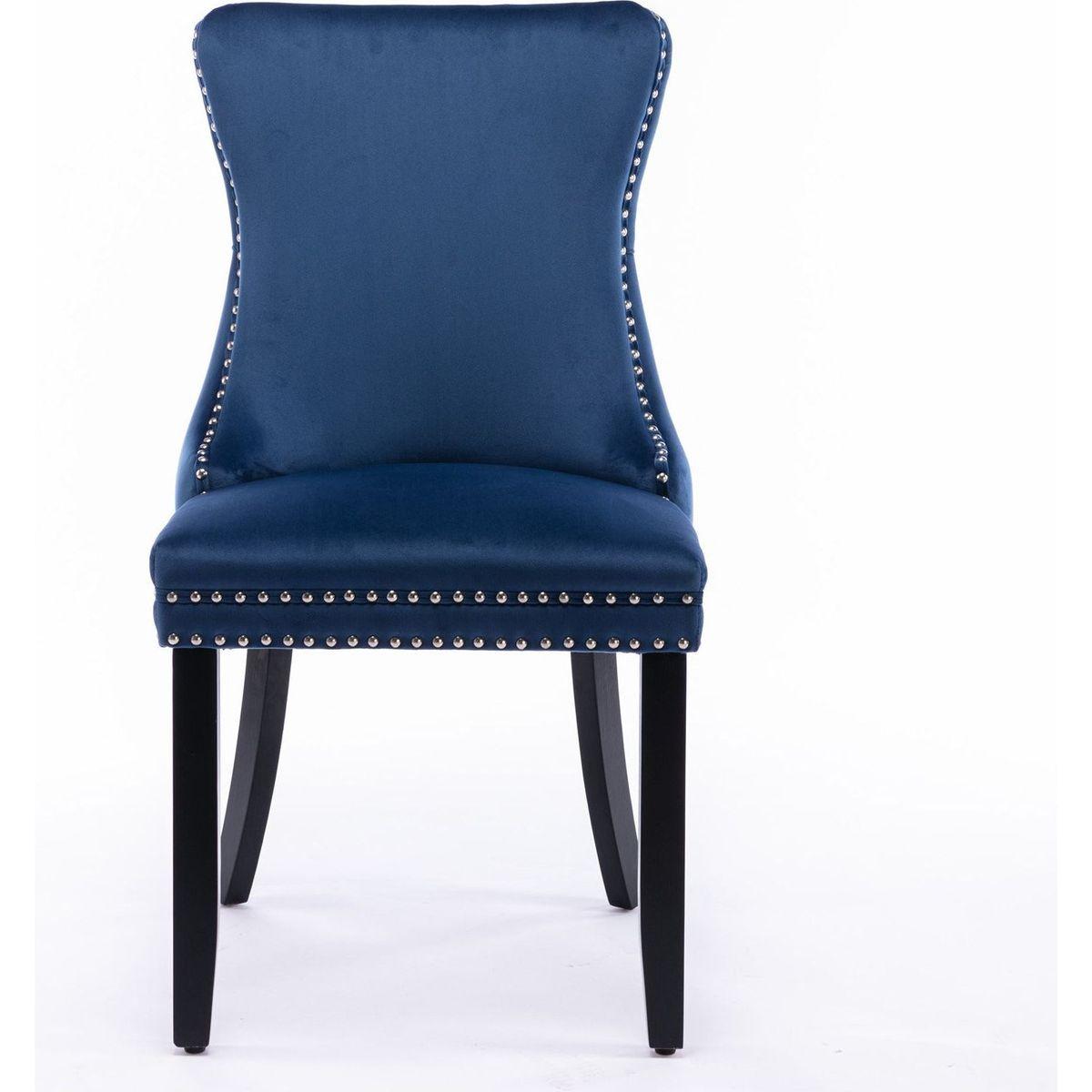 Upholstered Wing-Back Dining Chair with Backstitching Nailhead Trim and Solid Wood Legs, Set of 2, Blue, 8809BL, KD