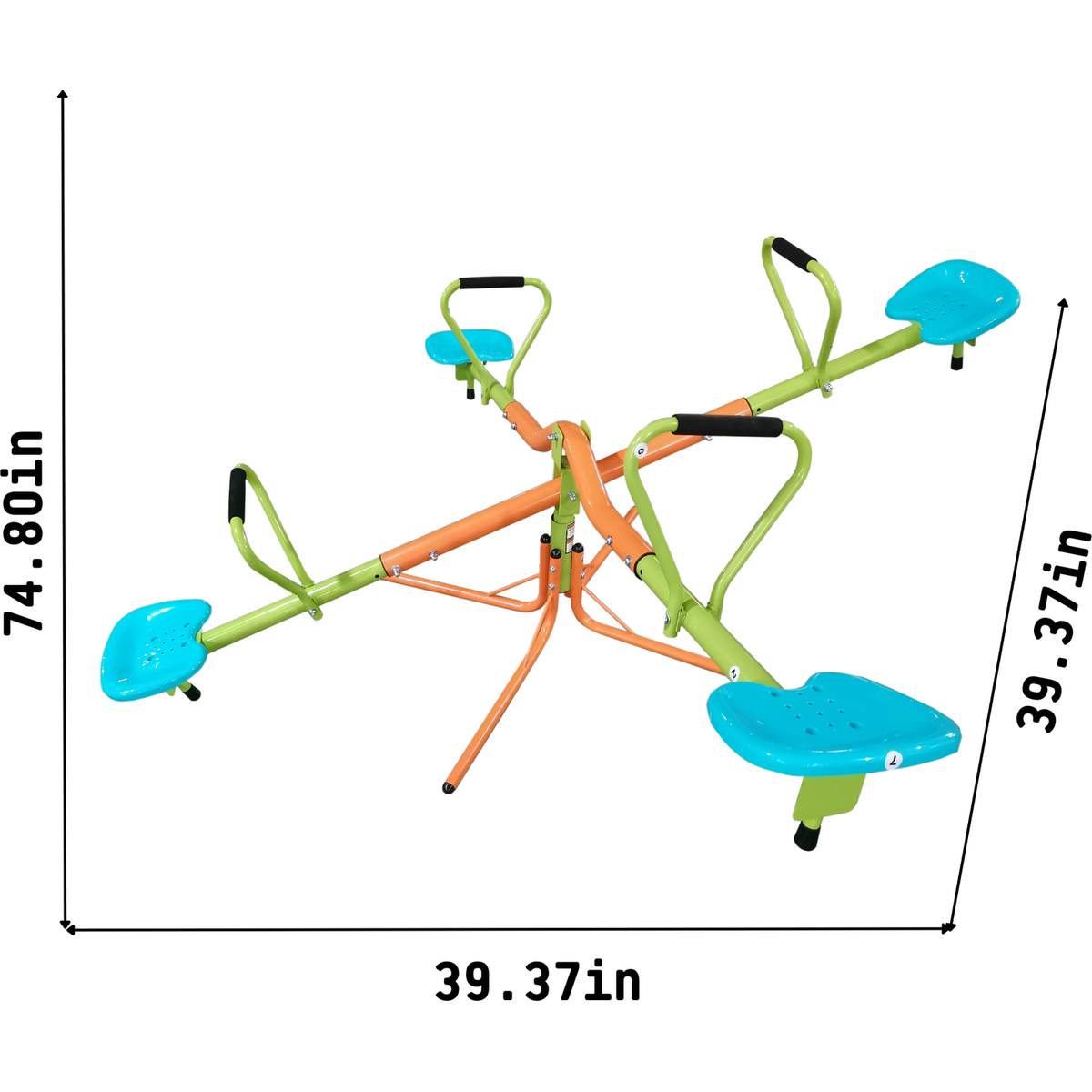 XSS004 outdoor playground four seats seesaw for kids 360 degree rotating sturdy plastic seat seesaw for kids seesaw blue and green for kids age 3+